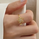 Rebecca Fashion Five-petal Flower Rotatable Ring Gold Diamond Bauhinia Light Luxury Opening Decompression Copper Ring