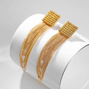 Retro Hyperbole 18K Gold Plated Geometric Long Tassel Pendant Earrings For Girl Luxury Exquisite Metal Bead Tassel Drop Earrings