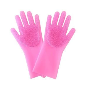 Reusable Silicone Dish Sponge Scrubber Gloves Kitchen Cleaning Tool