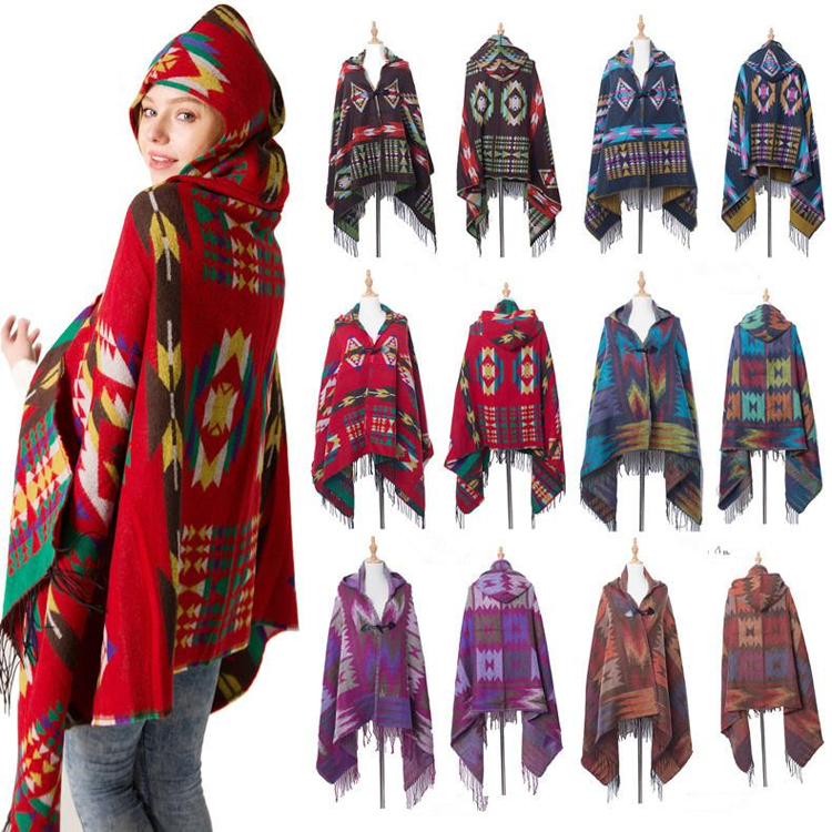 RM039 Women Cashmere Scarf Poncho Duplex Winter Cape Shawls and Scarves With Tassel
