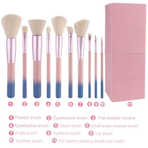 Rose Gold Ferrule 10PCS Cosmetic Brush Set Makeup Brush with Pink Brush Jar