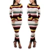 Round Neck Striped Sheath Ankle Length Traditional Chinese Dress for Girls