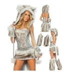 Sexy European Halloween Animal Game Costume For Adults Big Tail Wolf grey QAWC-3414