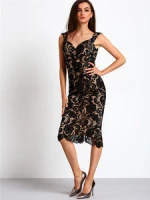 sexy ladies bodycon lace hollow out black party dress