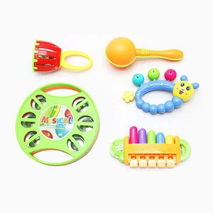 Shantou customized soft plastic kids music hand set toys baby rattle