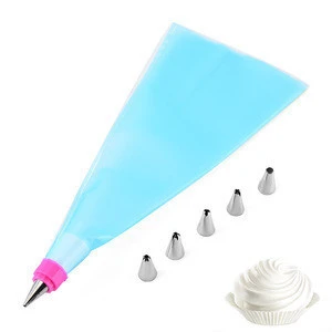 Silicone Kitchen Accessories Icing Piping Cream Pastry Bag With 6 Stainless Steel Nozzle DIY Cake Decorating Tips Set