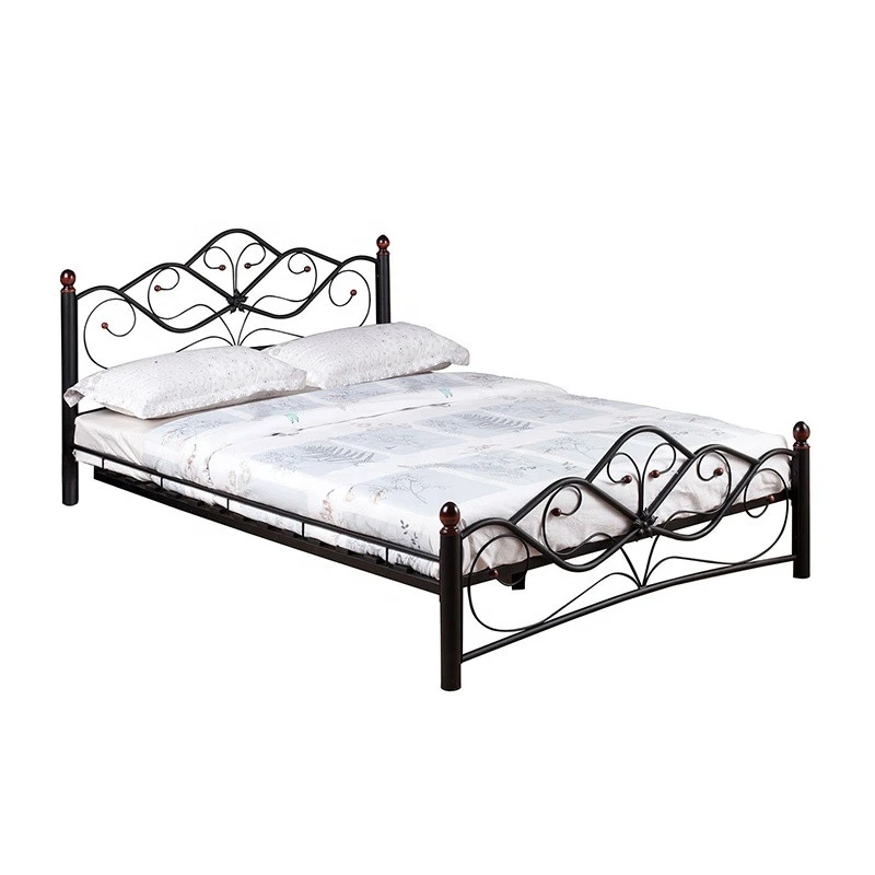 Simple furniture bedroom single double size metal black steel bed designs