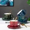 Simple Polygonal Luxury Ceramic Coffee Cup And Saucer With Spoon Set