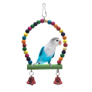 Small and medium-sized parrot swing toy with colorful wooden bead amd rainbow bell