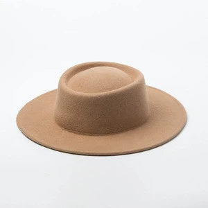 Solid Color Round Top Fedora Wool Felt Hat For Women