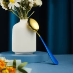 Stainless Steel Coffee Spoon Silver Mirror Polish Blue Handle Tea Spoon Cutlery Serving Spoon
