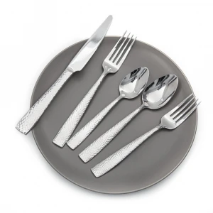 Stainless steel flatware set cutlery set hammer silver look handle