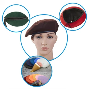 Stock Custom Wholesale Wool Outdoor Tactical Military Army Beret Hat Caps with Beret PU Binding