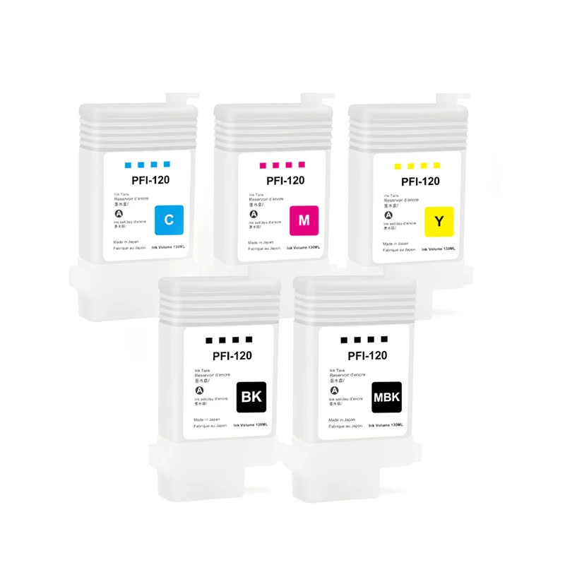 Supercolor 5 Colors 130ML/PC PFI 120 Empty Refillable Ink Cartridge With Chips For Canon TM-200 205 300 305 Printer