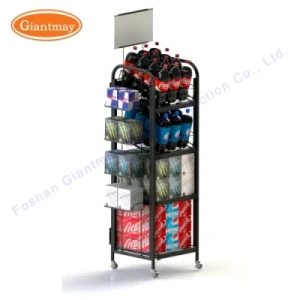 Supermarket Powder Coating Metal Storage Beverage Display Rack with Wheels