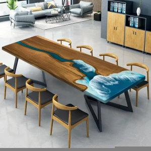 SZ1026 Company 8 People 200CM Long Meeting Room Conference Table Top River Dining Wood Square Resin River Tables