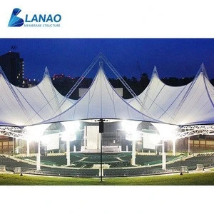 Tensile fabric roofing system truss display design rain shelter canopy tent outdoor podium platform stage roof structure