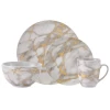 The latest design nordic grey marble design dinnerware set / 16 pcs luxury ceramic dinner set with gold rim
