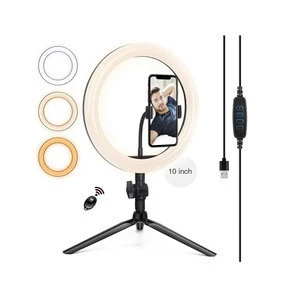 Tiktok Dimmable aros de luz Desktop Live Broadcast Support 10&quot; LED Ring Light with 3Light Modes for Makeup Cell Phone Holder