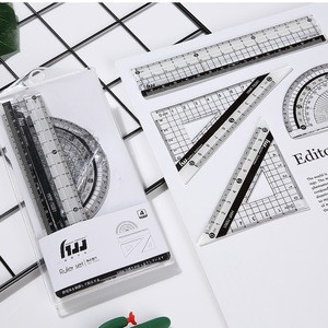 Top  quality back to school ruler set student black color ruler set square protractor in silicone pouch