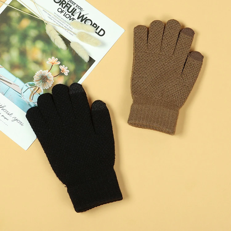 Touch screen gloves knitted warm wool non-slip cycling students thick wool gloves
