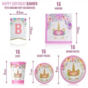 Unicorn Party Supplies Set Party Plates Tableware Colorful Happy Birthday Banner for Unicorn Party Decorations