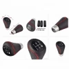 Universal Manual Car Gear Shifter Shift Lever Knob Cover Leather, Red Black 5 Gears