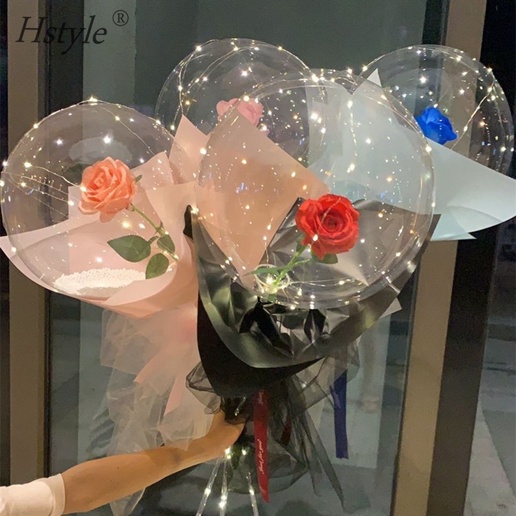 Valentine&#x27;s Day Gift - Romantic Artificial Rose Flower Transparent Bubble Bobo Balloons with Balloon Pump SBR040