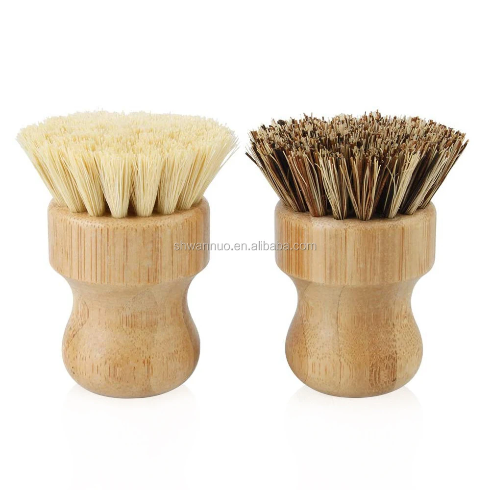 WanuoCraft Biodegradable Eco Friendly Coconut Sisal Bristles Pot Scrubber Brushes Bamboo Mini Dish Palm Scrub Brush