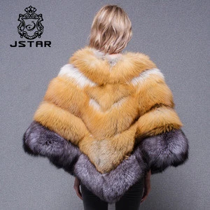 Warm Winter Luxury fox fur With Fluffy Fox Fur Trim Cloak