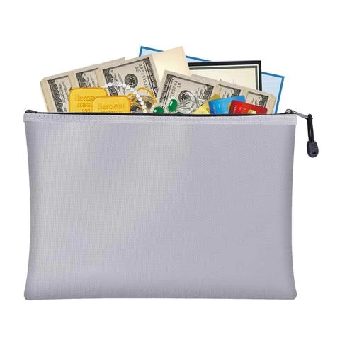 Waterproof Fireproof File Material Document Bag Coin Money Certificate Bag Durabale Silver Middle Handbag