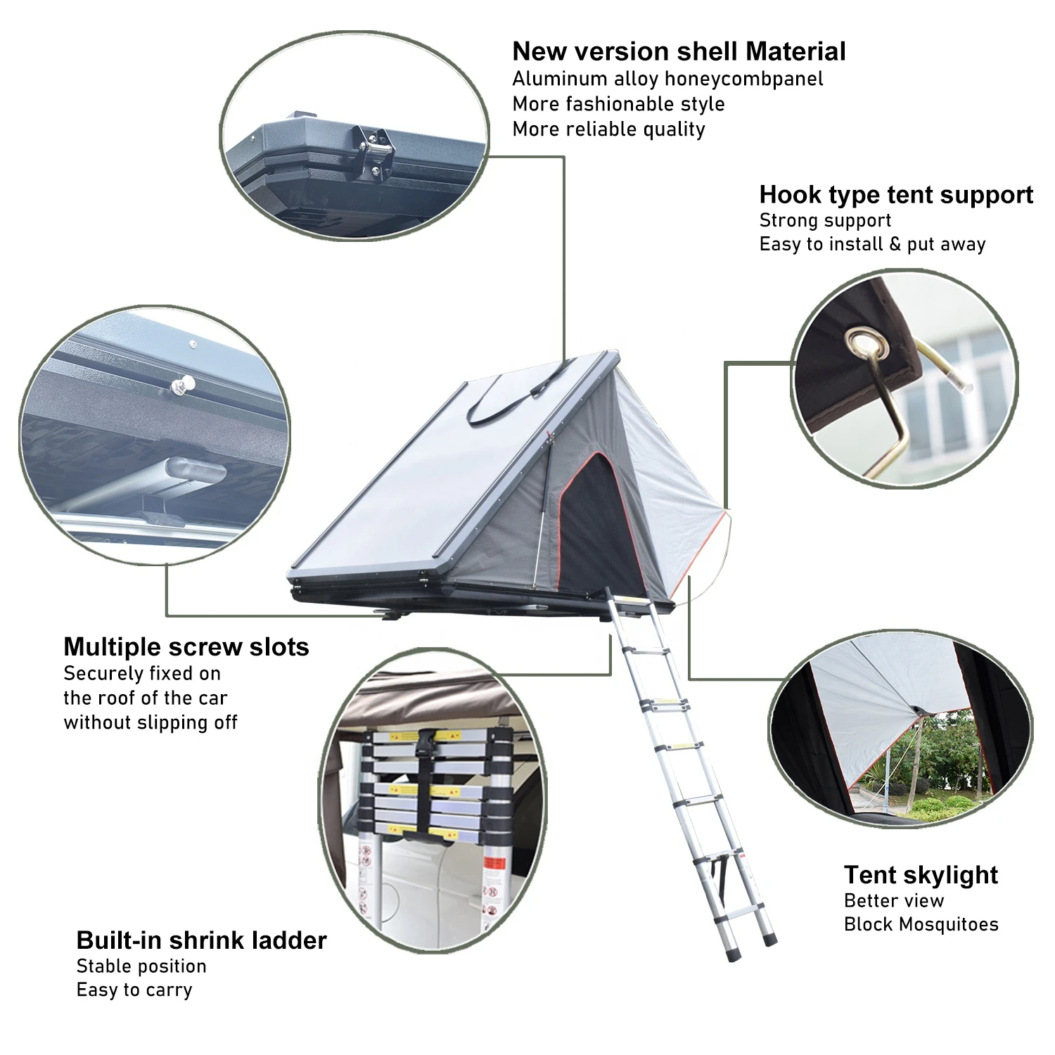 Waterproof roofing roof top tent big hard shell 3-4 person aluminium triangle roof hard shell pop-up rooftop tent