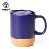 WF-DK-CE06 Black Ceramic Coffee Cups, Porcelain Mugs Promotional Cork Ceramic Coffee Mug with Lid Wholesale