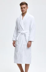 White cotton terry hotel bathrobe
