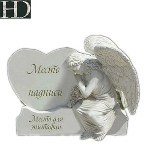 White Marble Monument Tombstone And Angel Design Headstone for Graveyard