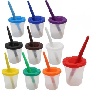 wholesale 10 colors kids paint brush cleaner pot set bristle paint brush wash cup for art supplies