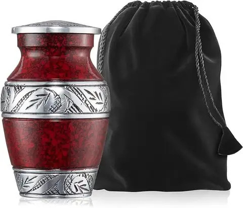 Wholesale Small Cremation Urns for Human Ashes  Mini Keepsake Set of 4 Red and Silver with Velvet Case  customizable  pattern
