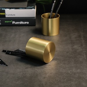 Wholesale stationery brush barrel office pencil vase brass desktop decorative pen holder