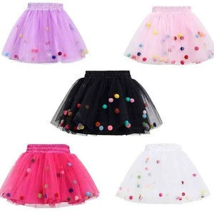 Wholesale Tutu Skirt Baby Girls Tulle Princess Dress 4-Layer Fluffy Ballet Skirt With Pom Pom Puff Ball