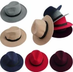 Wholesale vintage classic wide brim faux wool felt fedora men woman panama hat