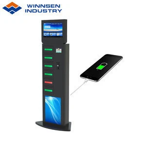 Winnsen MCU System Big Advertising Mobile Phone Screen Charging Station Lockers with 6 Electronic Locks for Public