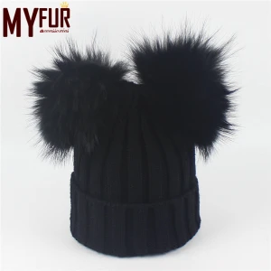 Winter Warm Baby Girl Winter Hat With Raccoon / Fox Fur pom pom beanie hat baby pompom hat