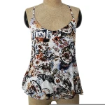 Women double layer camisole sleeveless spaghetti strap top print tank top blouse