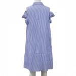 women fashion hot sale hole out Yarn dye cotton blue stripe dress for women