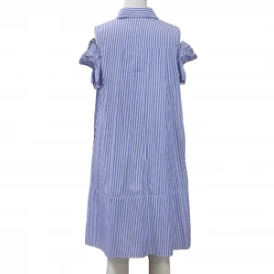 women fashion hot sale hole out Yarn dye cotton blue stripe dress for women