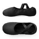 Women's Stretch Canvas Split Sole Ballet Shoes Slippers - Black