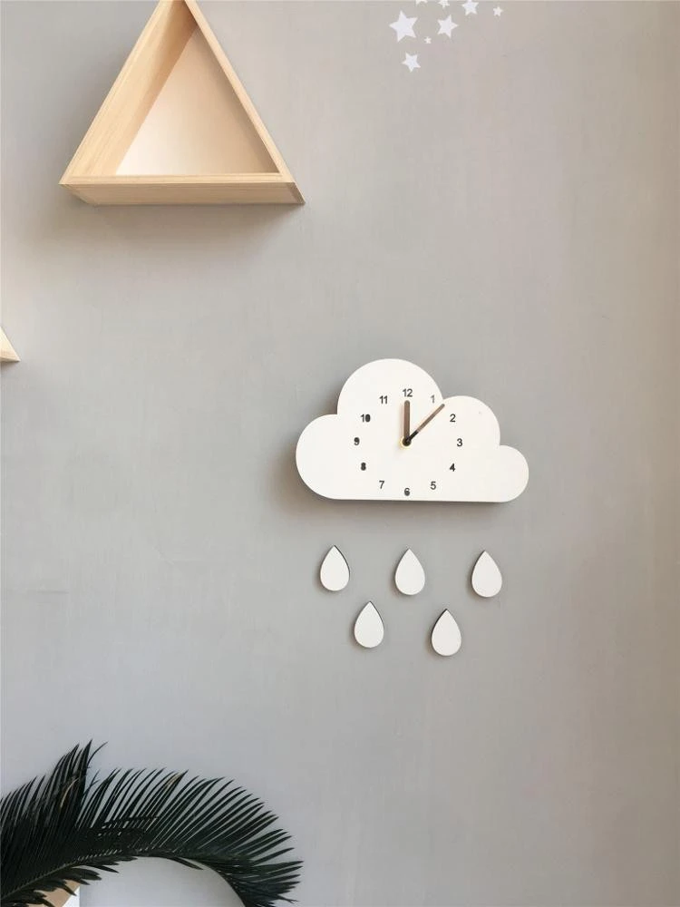 Wooden clock clouds best sale home decor cartoon cloud elephant wooden mute wall clock wall decoration pendulum clock