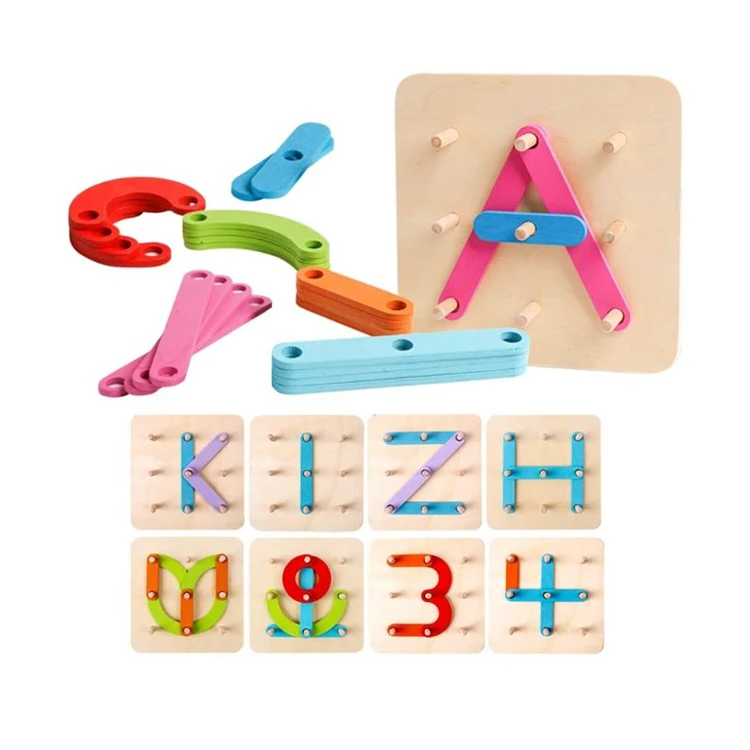 Wooden letter number construction activity set educational preschool toys shape color wood toys for kids montessori