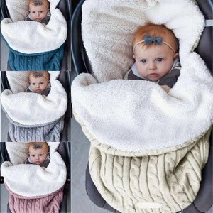 Wool Knitting Baby Sleeping Bag Thickening Flannel Warm Stroller Sleeping Bag For Winter