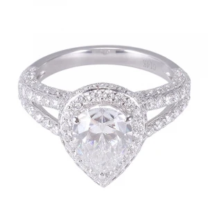 Wuzhou Redoors 585 white gold Crystal clear moissanite diamond ring 7*9mm oval shape dazzling main stone ring